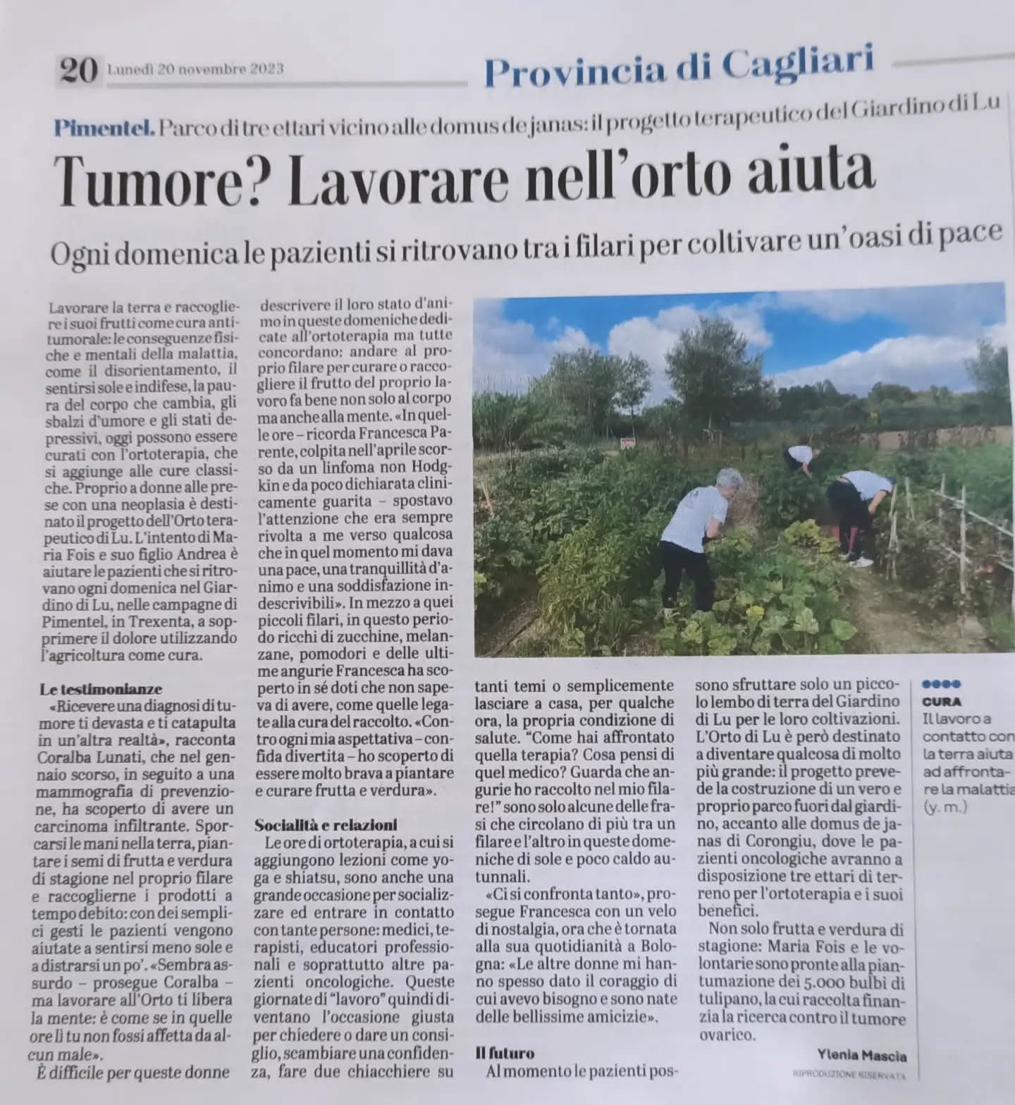 Articolo de L'Unione Sarda sul Parco delle Janas