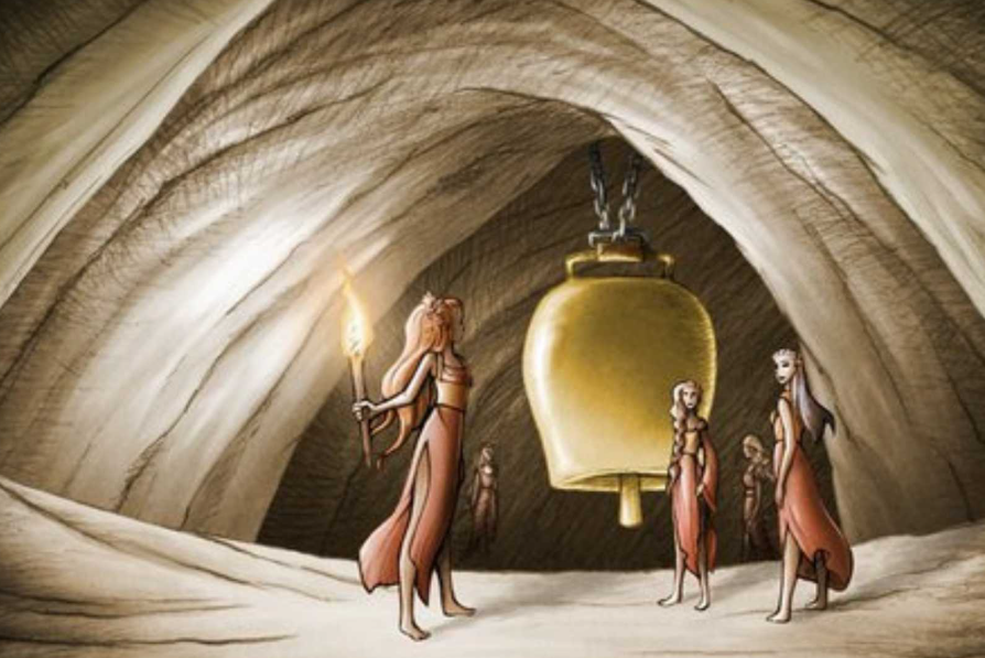 Illustrazione delle Janas nella loro casa scavata nella roccia